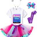 Tutu and Sian Birthday Girl Outfit Party Costume – Shirt, Tutu Skirt, Satin Sash, Hair Bow, 9-10Y