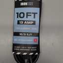 Iron Forge Cable 16 Gauge Power Cord Replacement - 10ft,15 Amp Black Heavy Duty, 16/3 SJT 3 Prong Cable - for Appliances & Power Tools, NEMA 5-15P