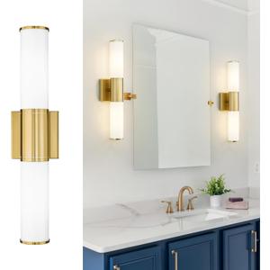 Bathroom Light Fixtures, 1-Light Vanity Lights for Mirror with Milk Glass Shade, Brushed Gold Wall Sconces Up and Down Wall Lamp for Bathroom Bedroom Hallway, VL834-BG-ML