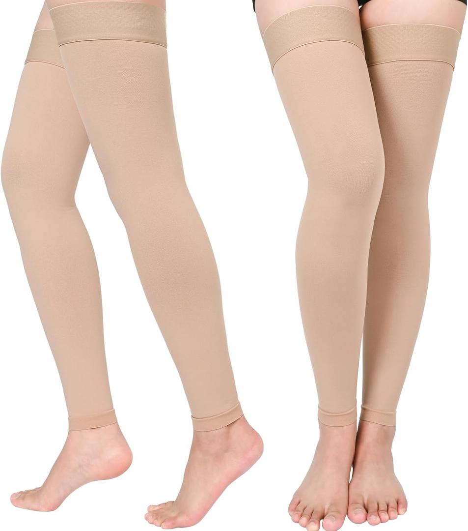 Compression Stockings for Women & Men, 2 Pairs 15-20mmHg Thigh High Compression Socks for Varicose Veins, Swelling, Pregnant (Small)