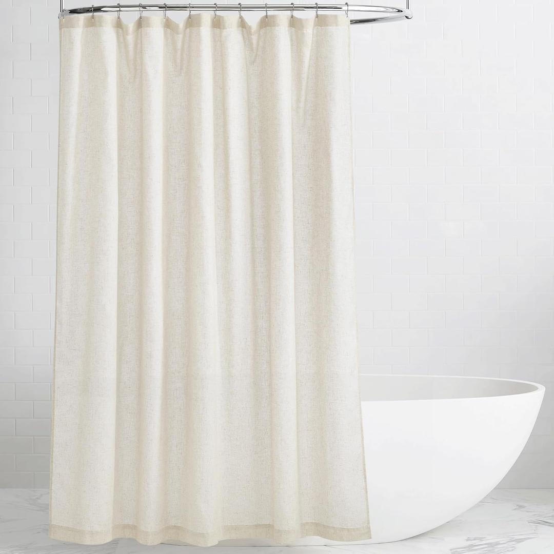 KGORGE Natural Linen Shower Curtain for Bathroom - Linen Blend Button Hole Semi Sheer Lightweight Waterproof Shower Curtains for Bathtub, 72 x 78 inches Long, Hooks Included