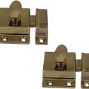 QCAA Traditional Large Oval Turn Cabinet Latch, Solid Brass, 2", for Cupboard & Other Furniture, Polished Brass, 2 Pack, Made in Taiwan