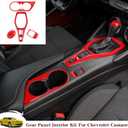 Voodonala for Chevy Camaro Interior Kits Gear Panel Cover Cup Holder Cigerate Lighter Decoration Cover Compatible with Chevrolet Camaro 2017-2023 (Red,4Pcs,ABS)