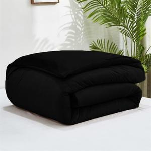 Black Comforter King Men Plush Fluffy Bedding Dark Color Minimalist Bedding Solid Modern Blanket Quilts Winter Warm Flannel Comforter  for King Bed