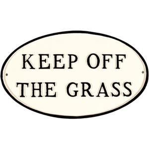 Montague Metal Products SP-28L-WB Keep Off The Grass Oval Statement Plaque, Large, White and Black