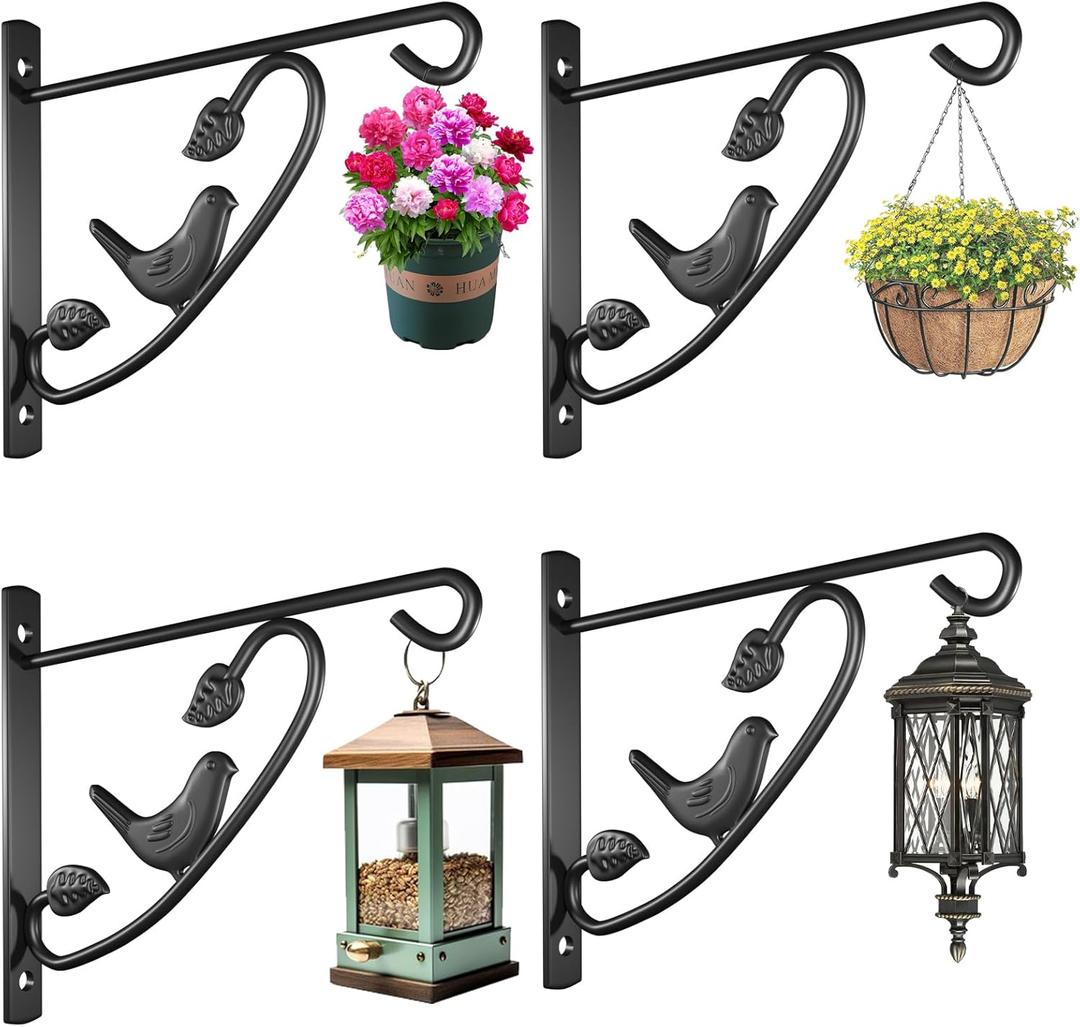 AMAGABELI GARDEN & HOME 4 Pack Hanging Plant Brackets Outdoor 12 inch Metal Fence Wall Plant Hanger Hooks for Hanging Flower Baskets Bird Feeders Lanterns Wind Chimes Rust-Resistant Black