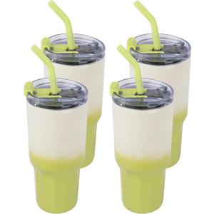VEGOND 30 oz Insulated Stainless Steel Tumblers with lid and straw Bulk Pack Coffee Mug with Non-Slip Silicone Base, Sweat Proof Powder Coated Cup for Hot Cold Drinks, Green and Yellow 4Pack