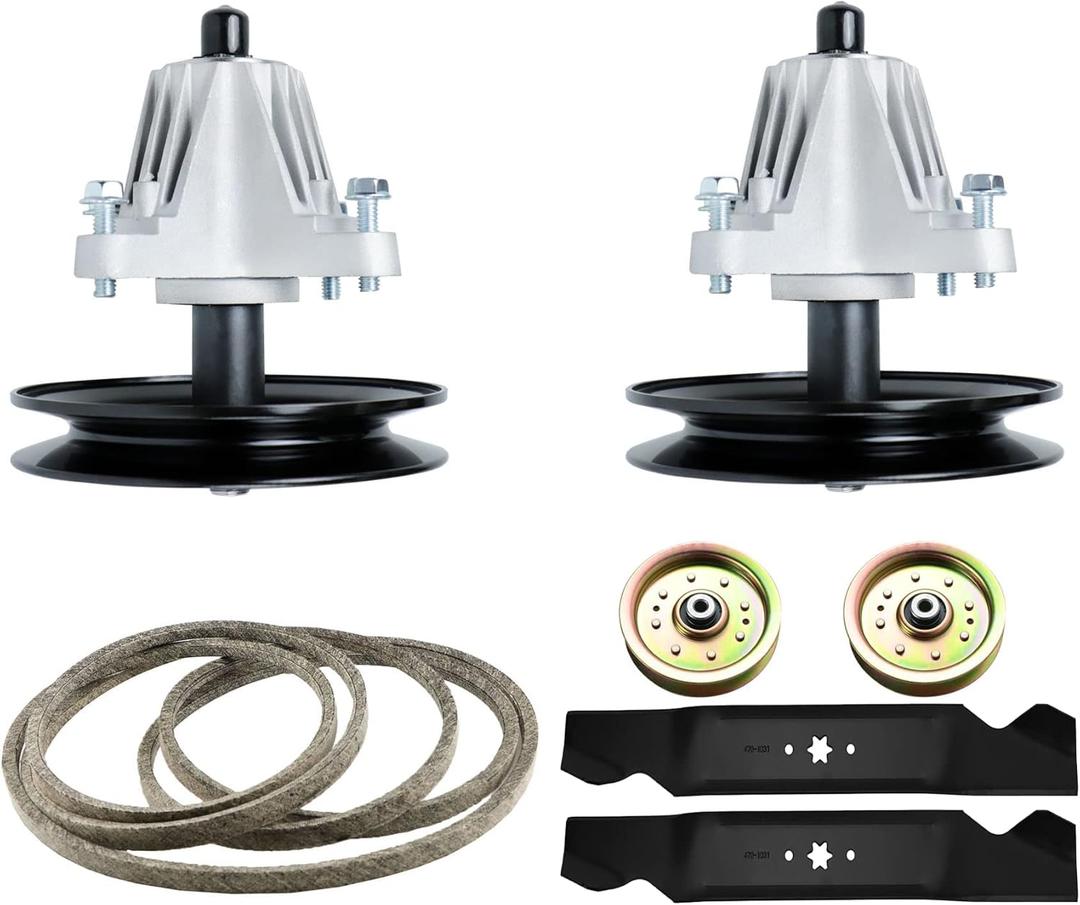 42 Deck Rebuild Kit Fit for Cub Cadet LTX1040 LTX1042, 2 Spindle Assemblies 618-04822 918-04822, 2 Flat Pulleys, 2 Idlers, 2 Blades, 1 Deck Belt (96 1/2" x 1/2") 754-04060 954-04060