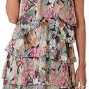 Simplee Womens Summer Floral Mini Dress Casual Sleeveless Halter Ruffle Tiered Chiffon Boho Beach Vacation Short Dresses, Floral Green L