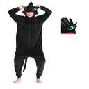 Bulex Toothless Pajamas with Shoes Animal Dragon Train Flannel Costume Winter Plush Onesie PJS Cosplay for family Woman Adult(NO Shoes)