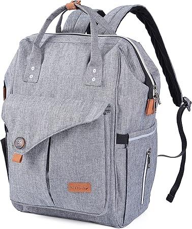 NeoTech Care Diaper Bag Backpack for Baby Girl/Boy, Wide Opening, Multifunction Organizing Pockets (Gray)