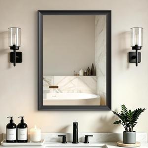 22x30 Inch Black Bathroom Mirrors for Over Sink | Rectangle Vanity Mirror, Wide Inner Curved Aluminum Frame, Anti-Rust, Shatter-Proof, HD Glass, Modern Wall Decor