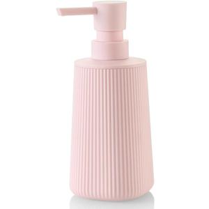 Small Soap Dispenser for Bathroom and Kitchen, Modern Farmhouse Striped Style Plastic Hand Soap Dish Soap Dispenser with Pump Matte Pink for Girls