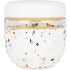 W&P Porter Seal Tight Glass Food Storage Container with Lid, Terrazzo Cream 24oz, Leak & Spill Proof Meal Prep Container, Microwave & Dishwasher Safe, Borosilicate Glass (24 oz)