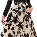 Kranda Women 2026 Spring Long Sleeve Crewneck Casual Business Church Work Teacher Outfits Ribbed Midi Dress with Pockets (Small, Black Apricot)