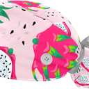 FFLOWER Aesthetic Pink Dragon Fruit Working Caps with Buttons, Long Hair Scrub Hats Ponytail Holder for Women, Multicoloured 02