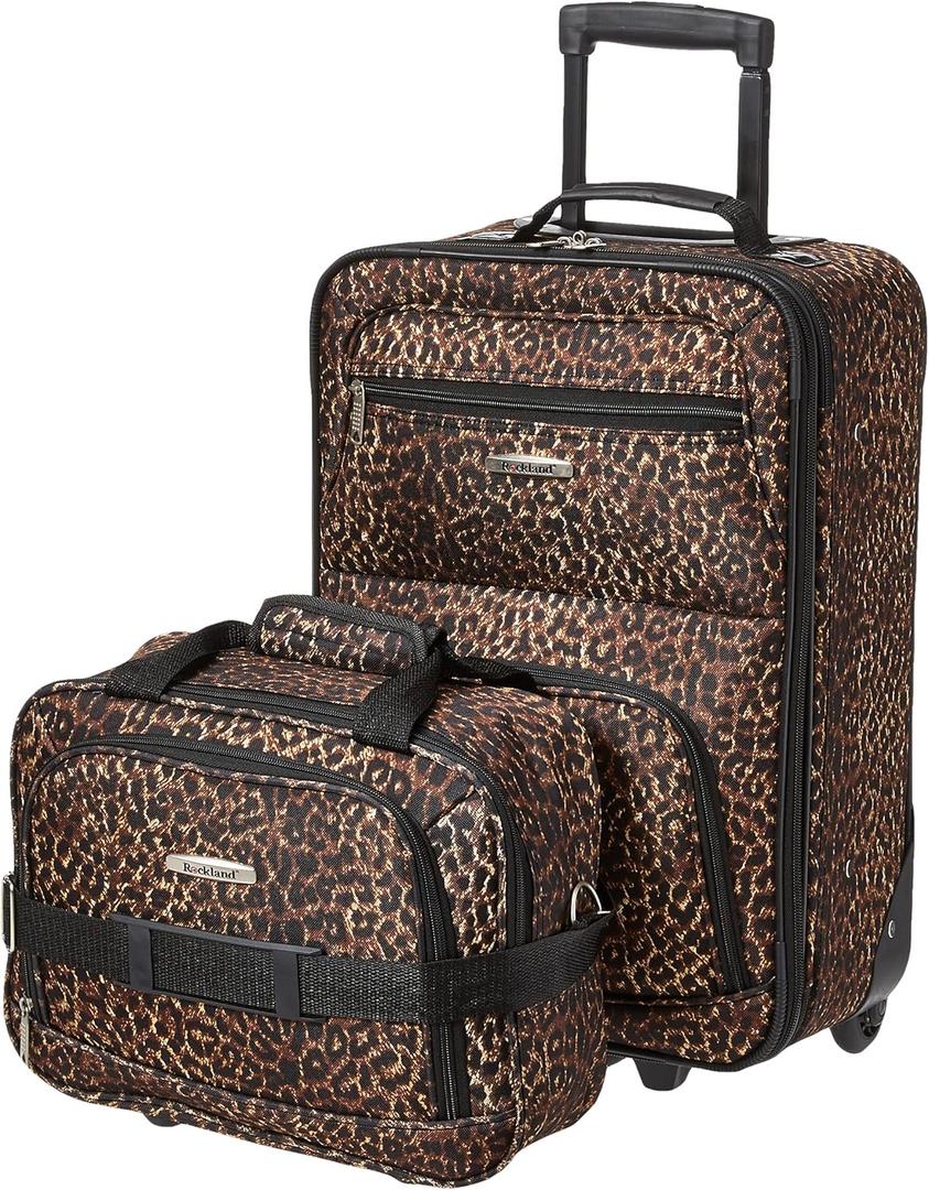 Rockland Fashion Softside Upright Luggage Set, Leopard, 2-Piece (14/19) (2-Piece Set (14/19))