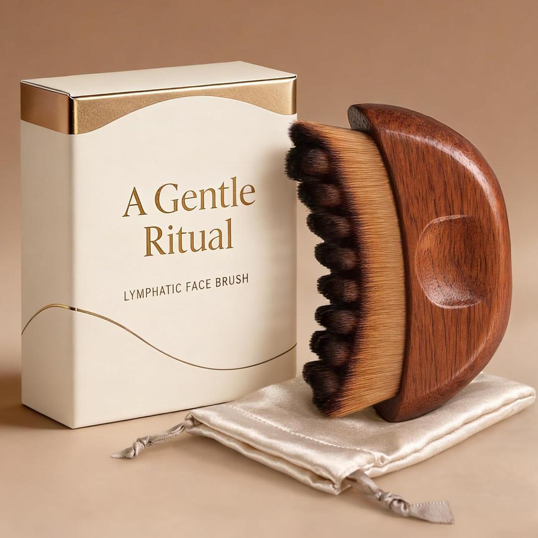 Lymphatic Contour Face Brush - Wooden Face Brush for Lymphatic Drainage - Facial Sculpting Guasha Dry Brushing Massage Tool - Contour Glow Brush Lymph Drainage Depuff Lift Brushes for Face Neck Chin (Sapele)