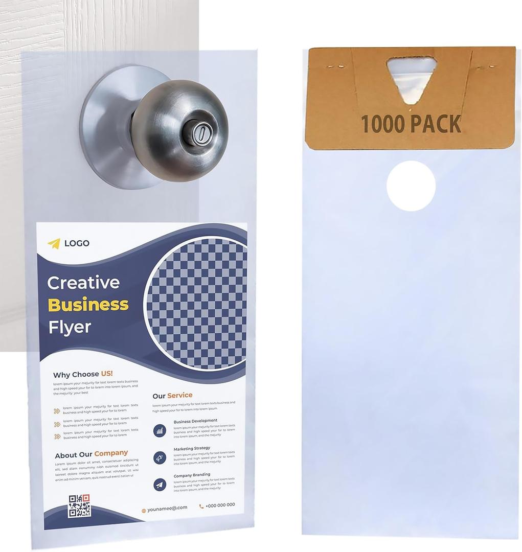 TidyFriend Plastic Door Hanger Bags 6.5" x 14.5"(1000 Pack) - Door Knob Hangers for Outdoor Protects Flyers, Brochures, Notices, Printed Materials - Waterproof and Secure