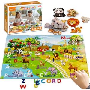 Sorting Toys for Toddlers, Wiznobliss Animal Puzzles Learning A B C Alphabet Matching Toys for Toddlers, Montessori Fine Motor Sensory Animal Alphabet Puzzle for 3+ Year Old.