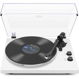 Record Player Turntables with Wireless Output Connectivity Vinyls Players Belt-Drive 33 45 RPM Speed Phono Line USB Digital to PC Recording MM Cartridge AT-3600L Classic New Sleek Piano White