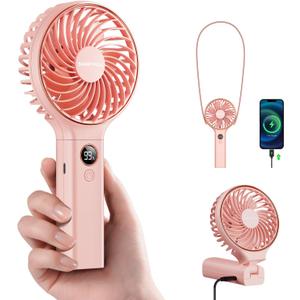 SWEETFULL Handheld Portable Fan, 5000mAh Rechargeable Battery, 6 Speed Wind, LED Digital Display, Foldable Electric Personal Mini Travel Fan with Backup Power, Summer Essentials Gifts for Women Girl