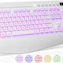 Wireless Keyboard with 7 Colored Backlit, Wrist Rest, Phone Holder, Rechargeable Ergonomic Computer Keyboard with Silent Keys, Full Size Lighted Keyboard for Windows, MacBook, PC, Laptop (White)