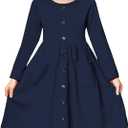 Arshiner Girl's Dresses Button Down Midi Long Sleeve Casual Sundress A-line Dress with Pockets (9-10 Years)