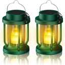 Solar Lantern Outdoor & Indoor Use – Hanging Solar Lights with Realistic Flickering Flameless Candle, Weatherproof for Gardens, Patios, Trees, and Lawns (Green, 2 Pack)