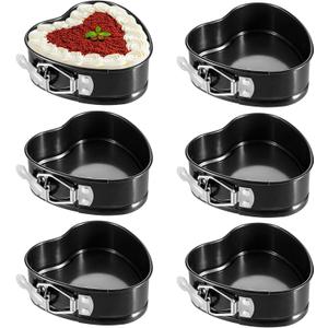 Hoolerry 6 Pcs Mini Heart Springform Pan 4 Inch Heart Shape Mini Cheesecake Pans Non Stick Cake Mold Small Cake Mold with Drop Bottom for Air Fryer Pressure Cooker Baking (Solid Color,Black)