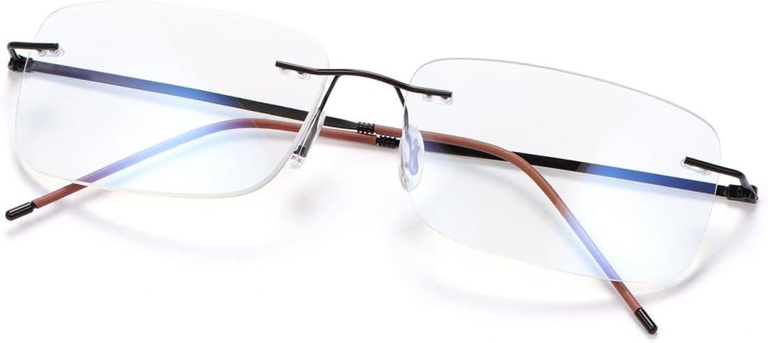 YIMI Progressive Multifocus Rimless Reading Glasses UV400 Computer Anti Blue Light Readers Transition Glasses for Men Women (Brown)