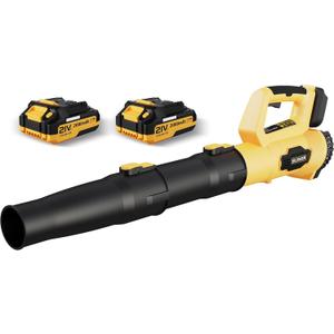 LEAPUL Leaf Blower, 21V Electric Cordless Leaf Blower, 2 X 2.0Ah Batteries and Charger Included, Lightweight Leaf Blower for Patio Cleaning, Lawn Care, Blowing Leaves and Dust, etc. LP69, Yellow
