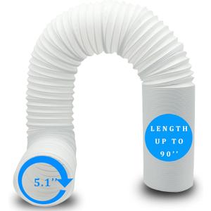 Portable Air Conditioner Hose, Portable Exhaust Vent Hose with 5.1 Inch Diameter,Clockwise Thread, 90 Inch Length (White)