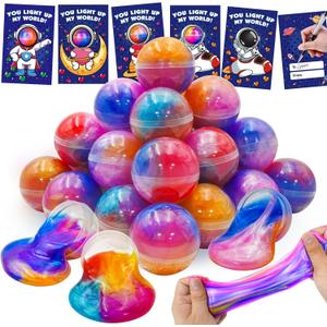 28 Pack Valentines Galaxy Slime Toys for Kids, Valentines Galaxy Slime with Valentines Cards Kids Stress Relief Fidget Set for School Classroom Party Favors Supplies