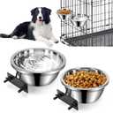 Dog Crate Bowls Hanging No Spill, 2 Pack 47oz & 56oz Crate Water Bowl Stainless Steel Kennel Food Bowl Water Dispenser Set Mountable Cage Accessories Metal Feeder Dish Coop Cup for Large & Medium Pet (XL(7.9*3.1'' & 7.1*3.5''), Thickened)
