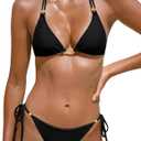 RIHOAS Triangle String Bikini Set for Women Two Piece Swimsuit Halter Tie Bathing Suit (Black, S)
