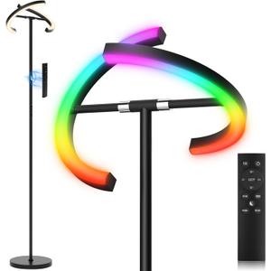 RGBCW Floor Lamp, Color Changing Standing Lamp, Modern Stepless Dimmable LED Floor Light Tall Lamp with Remote Control, 20W 3000-6000K Rotatable Floor Lamps for Living Room, Bedroom, Office, Black - RGB