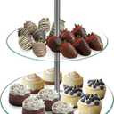 Chef Buddy Dessert Tower, 2-Tier Round Glass Display Stand