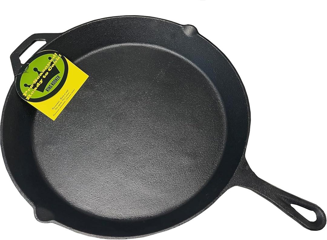 King Kooker 20-inch Oversized Seasoned Cast Iron Skillet Heavy Duty Pan Ideal for Gas Grill, Oven, Campfire Use (Black)