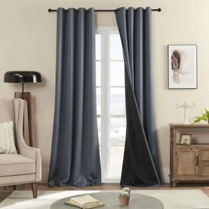 Rutterllow 100% Blackout Curtains 2 Panels, Full Shade 90 Inches Long Complete Drapes for Living Room, Thermal Insulated Bedroom Window Treatment Drapes (Dark Grey, 52Wx90L)