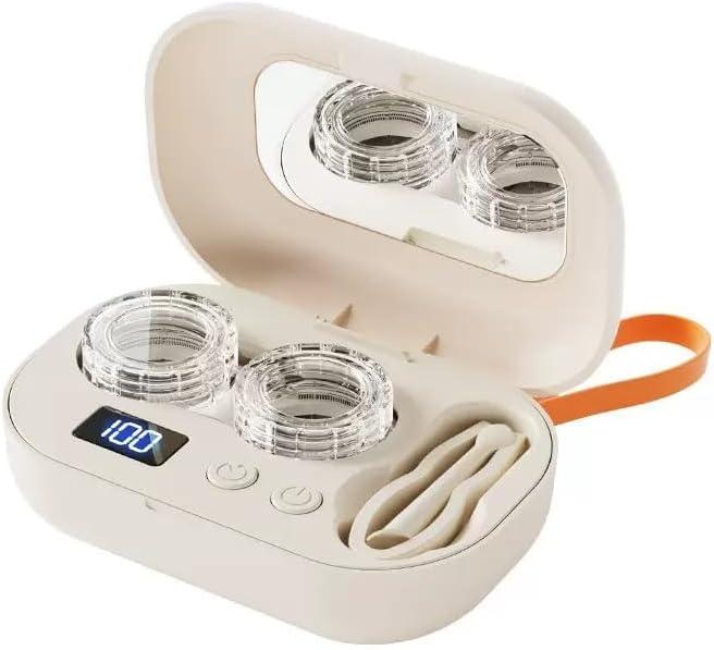 Portable Ultrasonic Contact Lens Cleaner, Rechargeable 360 High-Frequency Vibration Cleaning Case, 3 Modes with USB Powered, Soft & Hard Lens Cleaner for Travel, Gym, Office & Daily Use