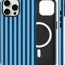 Magnetic for iPhone 13/14 Case Cute Stripes Phone Case, Shockproof Slim TPU and Hard PC Protective Phone Cover Compatible with MagSafe Designed for Women Girls, Lake Blue
