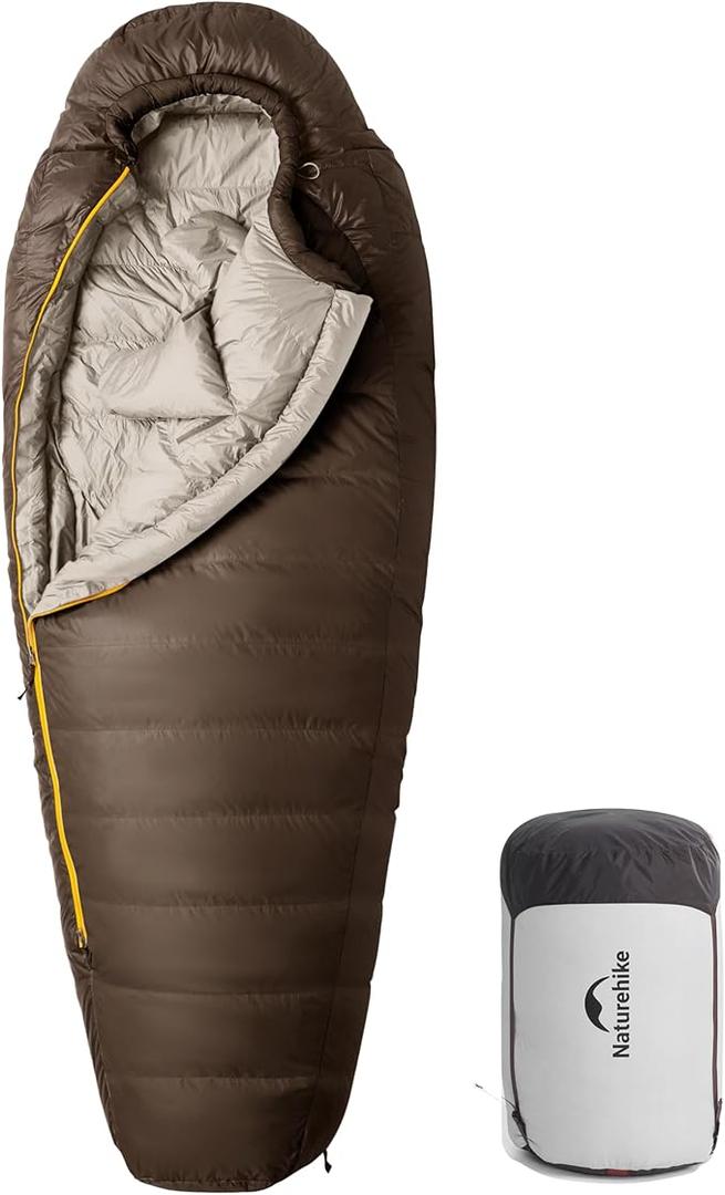 Naturehike 0 Degree RDS Down Mummy Sleeping Bag for Adults, 650 Fill Power, Cold Weather Backpacking Sleeping Bag for Camping, Hiking, -1℉ 18℉ 30℉, YKK Zipper, L, 205×80 cm