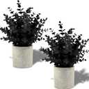Coferset 2 Pack Black Fake Eucalyptus Small Fake Plants Potted Artificial Plants for Halloween Shelf Desk Home Farmhouse Room Coffee Table Decor Bathroom Decor (Black)