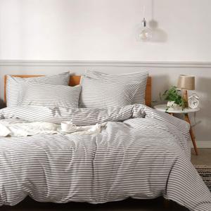 JELLYMONI 100% Natural Cotton 3pcs Striped Duvet Cover Sets,White Duvet Cover with Grey Stripes Pattern Printed Comforter Cover,with Zipper Closure & Corner Ties(Queen Size) (0604)