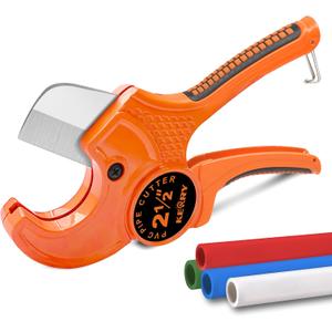 Kerry PVC Pipe Cutter, Up to 2-1/2" Ratcheting Heavy-Duty PEX POLY PE Plastic Hoses and Plumbing Tube Cutting Tool, Stainless Steel Blades, Thicken Aluminum Body Efficient Extended Handle