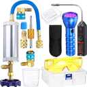 Tellegloww 8 Pcs Ac Leak Detector Kit, R1234yf R134a R410a Ac Oil UV Dye Injector Kit Refrigerant Leak Detector Tool Low Side Quick Coupler Mini Split Adapter Glasses Flashlight