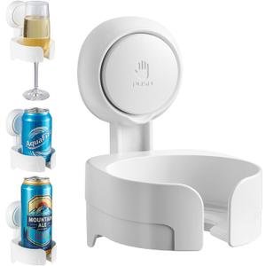 TAILI Suction Cup  Glass Holder for Shower, Removable Wall-Mounted Bath Cup Holder for Beer, Drinks, Enjoy in The Spa, Bathroom, Kitchen, etc. White