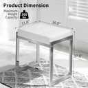 Vanity Stool, Vanity Chair Stools for Makeup Room, Faux Leather Small Makeup Bench, Modern Silver Metal Legs Ottoman Foot Rest for Bedroom Living Room, White & Silver