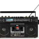 QFX J220BT Boombox MP3 Conversion from Radio to Cassette with 4Band (AM, FM, SW1, SW2) Radio with Bluetooth, Rechargeable Battery, Dual 3” Speakers, Builtin Microphone, Recorder, 3Band Equalizer